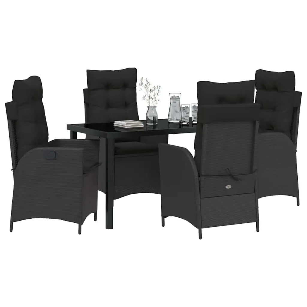 Outdoor Dining Set 5 Piece Garden Patio Furniture Black Poly Rattan with Glass Tabletop