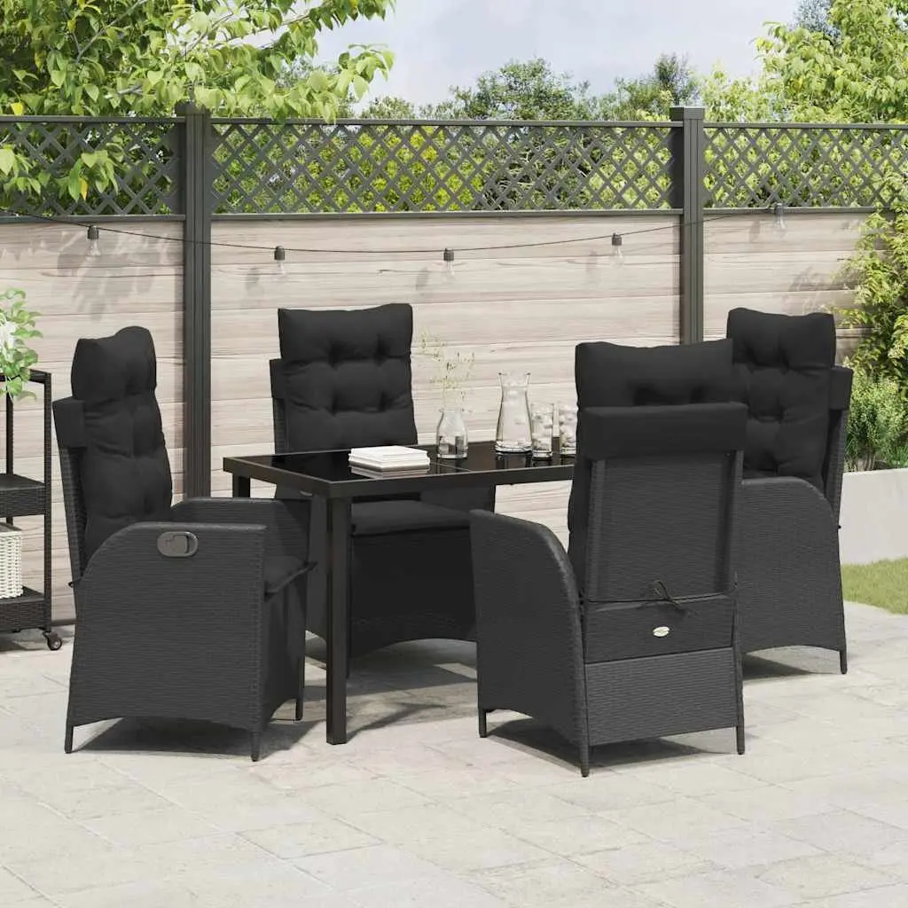 Outdoor Dining Set 5 Piece Garden Patio Furniture Black Poly Rattan with Glass Tabletop