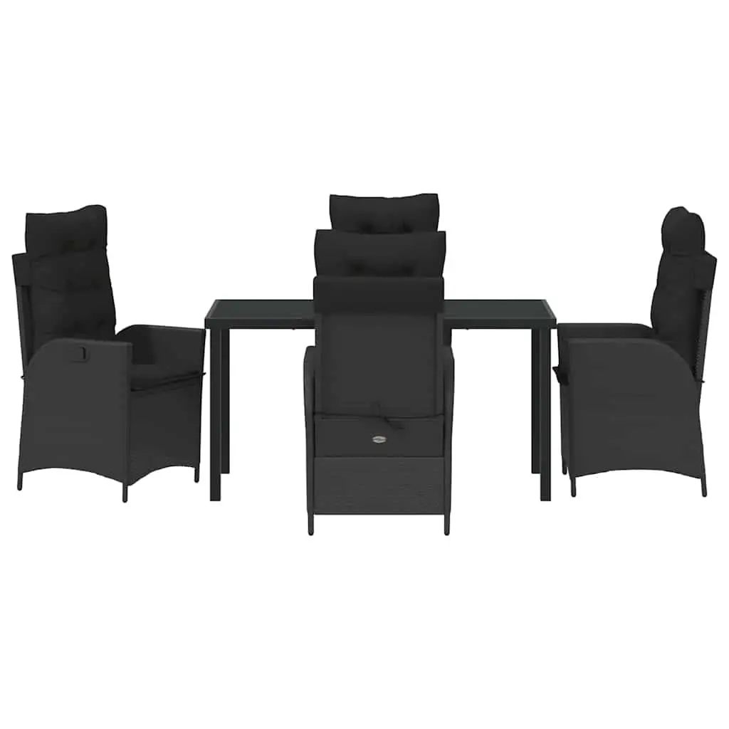 Outdoor Dining Set 5 Piece Garden Patio Furniture Black Poly Rattan with Glass Tabletop