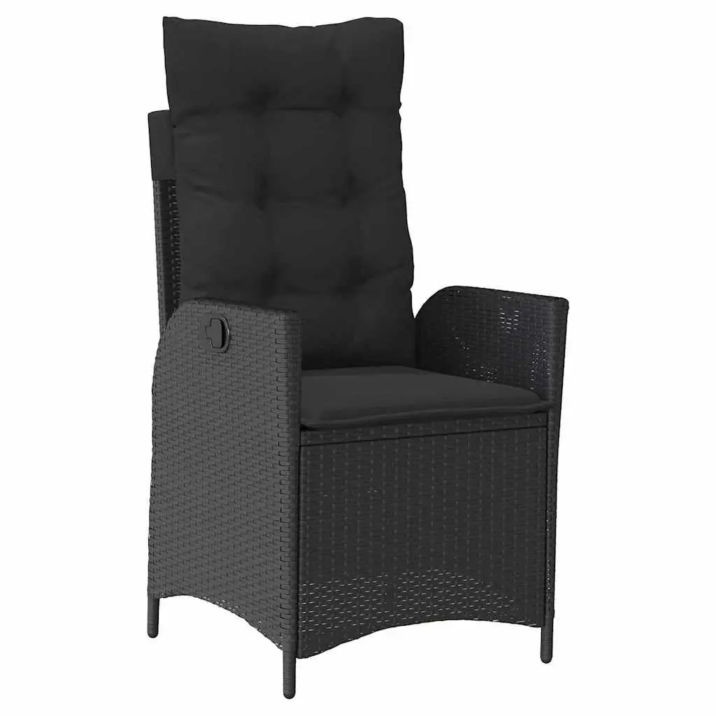 Garden Dining Set 7 Pieces Outdoor Furniture Black Poly Rattan Glass Top