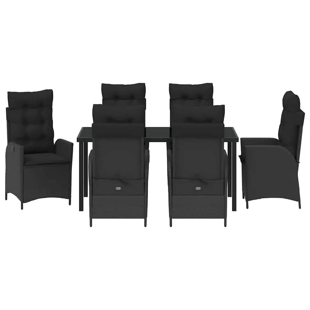 Garden Dining Set 7 Pieces Outdoor Furniture Black Poly Rattan Glass Top