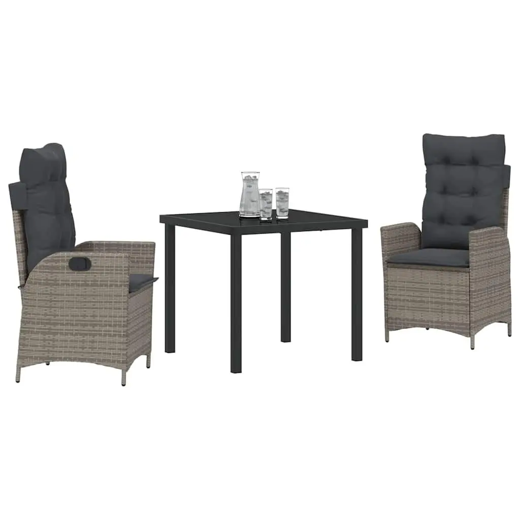 Garden Dining Set 3 Pieces Outdoor Furniture Grey Poly Rattan with Cushion