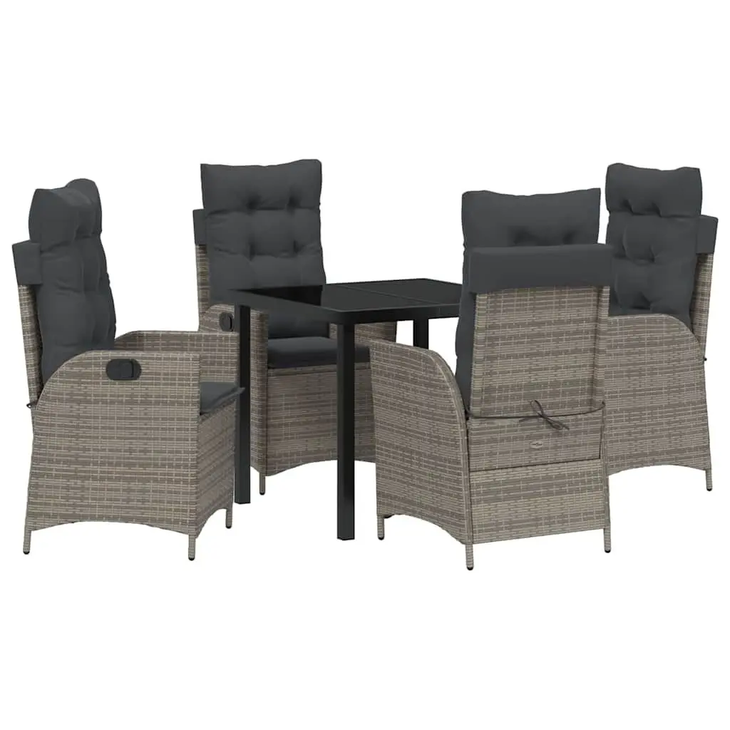 Garden Dining Set 5 Pieces Outdoor Use Grey Poly Rattan with Glass Tabletop
