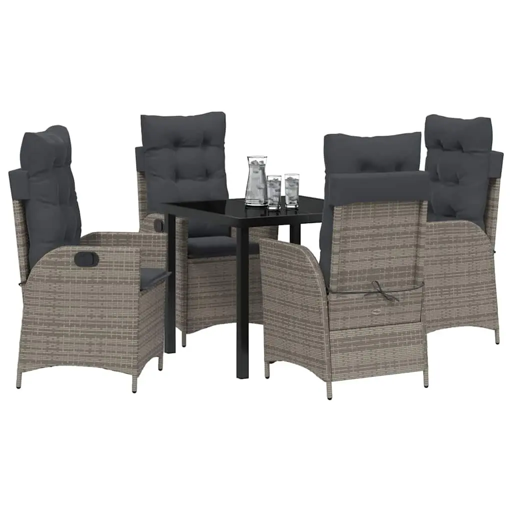 Garden Dining Set 5 Pieces Outdoor Use Grey Poly Rattan with Glass Tabletop