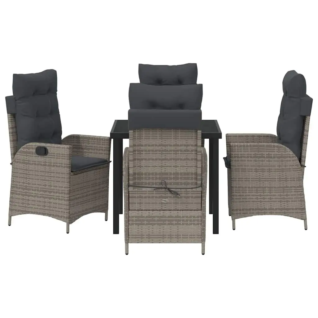 Garden Dining Set 5 Pieces Outdoor Use Grey Poly Rattan with Glass Tabletop