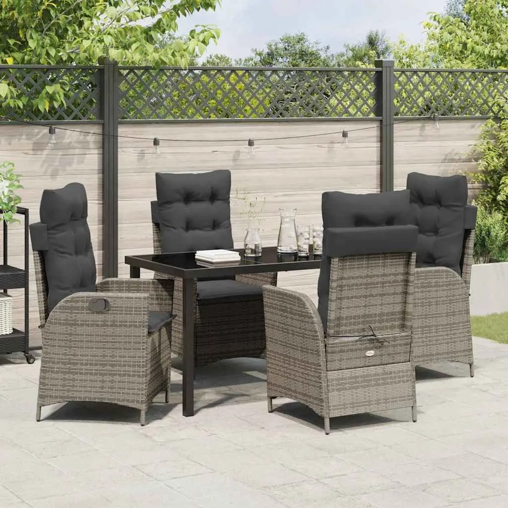 Garden Dining Set 5 Pieces Outdoor Patio Furniture Adjustable Backrest Grey