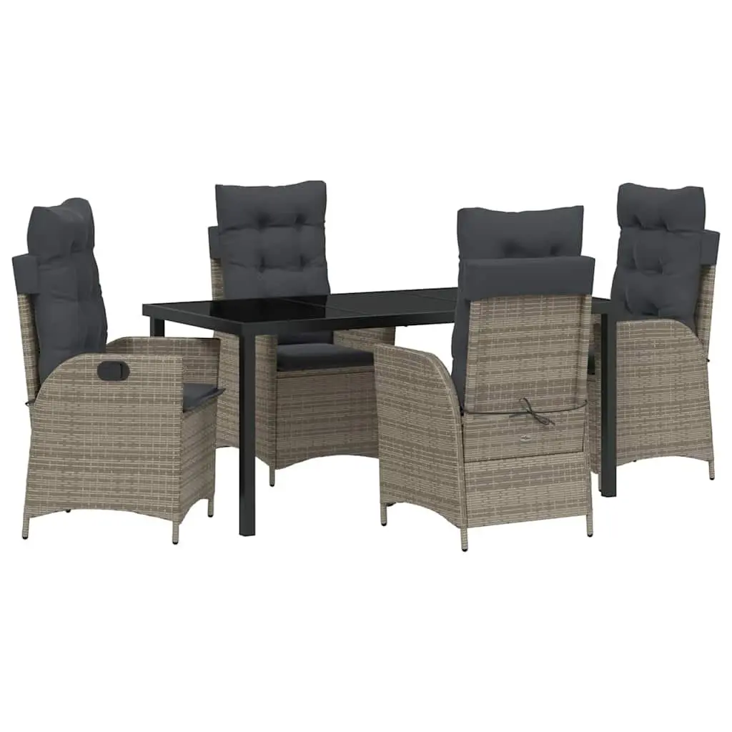 Outdoor Furniture Set 5 Piece Dining Set Grey Poly Rattan Glass Table
