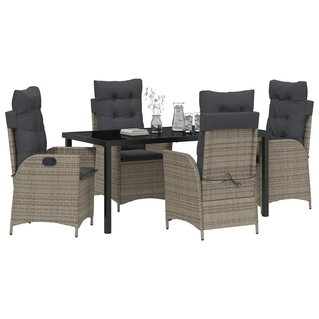 Outdoor Furniture Set 5 Piece Dining Set Grey Poly Rattan Glass Table