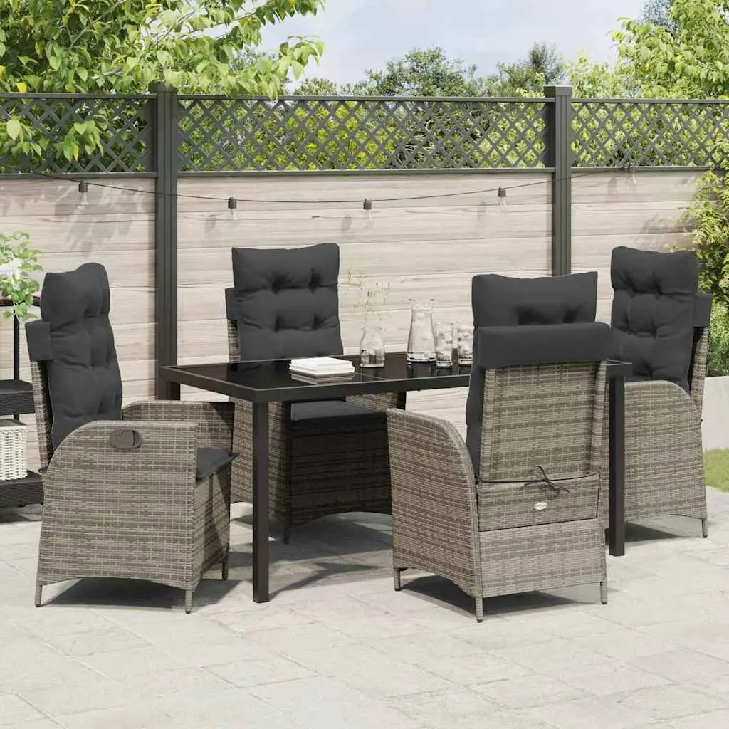 Outdoor Furniture Set 5 Piece Dining Set Grey Poly Rattan Glass Table