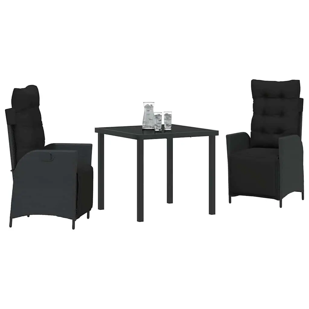 3 Piece Garden Furniture Set Black Poly Rattan Outdoor Dining Table with Cushions
