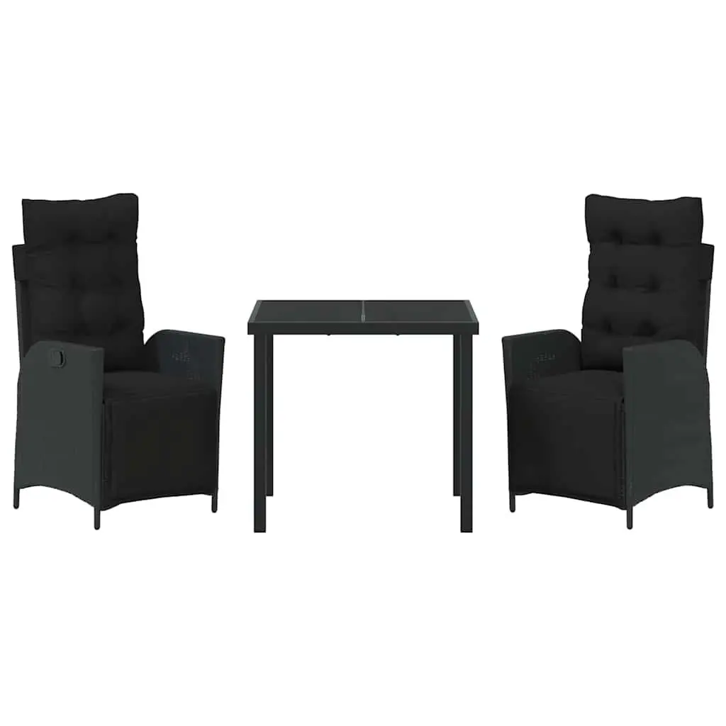3 Piece Garden Furniture Set Black Poly Rattan Outdoor Dining Table with Cushions