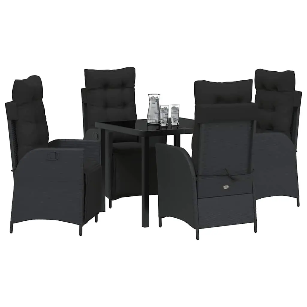 5 Piece Black Rattan Set for Outdoor Dining