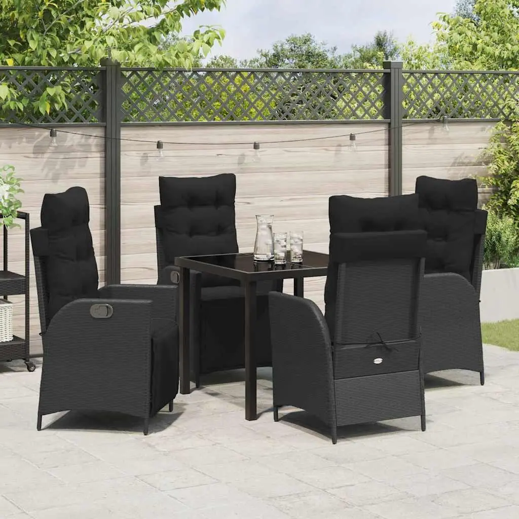 5 Piece Black Rattan Set for Outdoor Dining