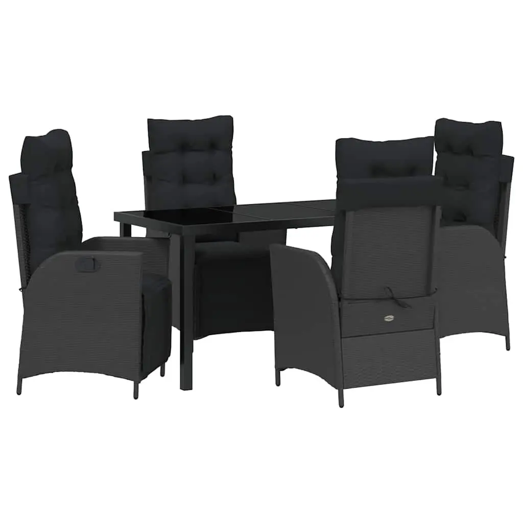 Outdoor Dining Set 5 Piece Black Poly Rattan Patio Furniture