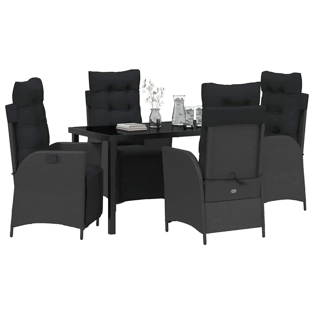 Outdoor Dining Set 5 Piece Black Poly Rattan Patio Furniture