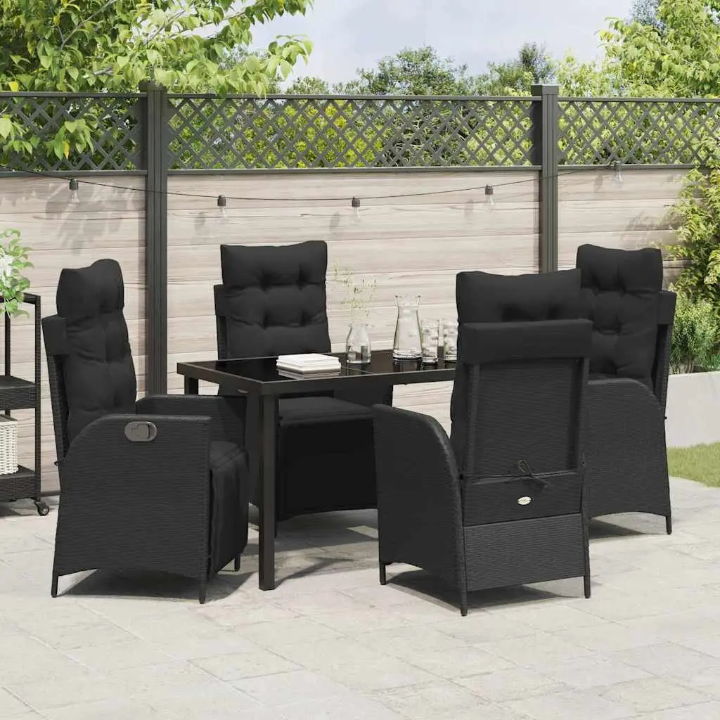 Outdoor Dining Set 5 Piece Black Poly Rattan Patio Furniture