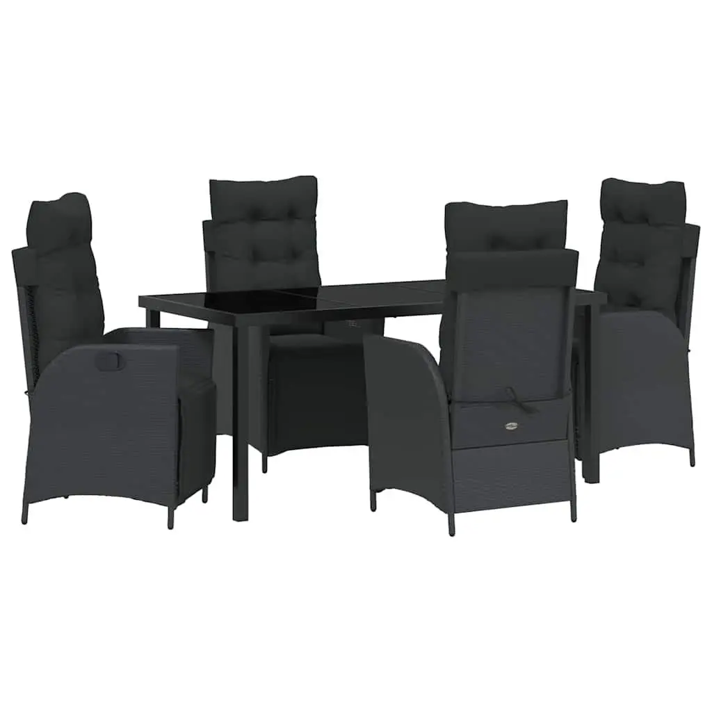 Garden Dining Set 5 Pieces Outdoor Furniture Rectangular Black Poly Rattan with Cushions