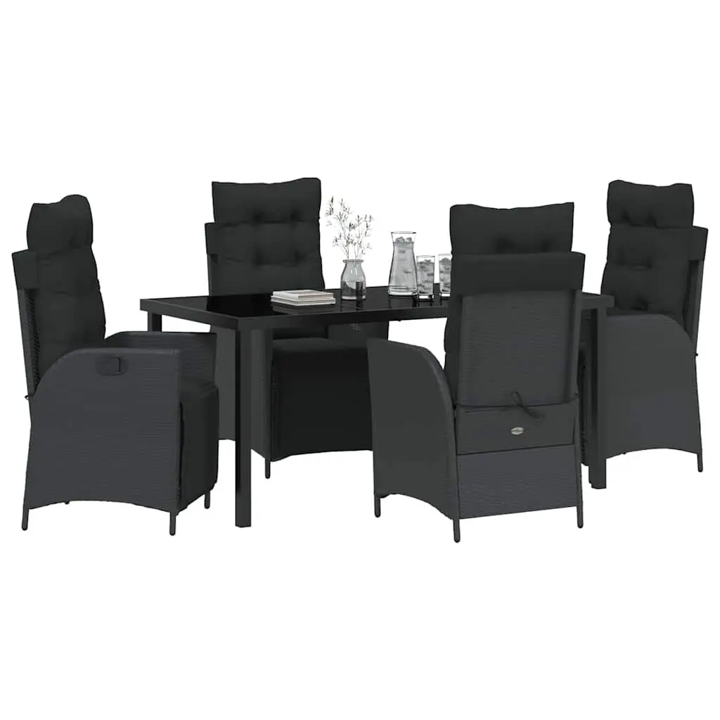 Garden Dining Set 5 Pieces Outdoor Furniture Rectangular Black Poly Rattan with Cushions