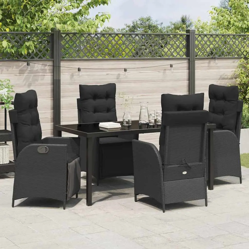 Garden Dining Set 5 Pieces Outdoor Furniture Rectangular Black Poly Rattan with Cushions