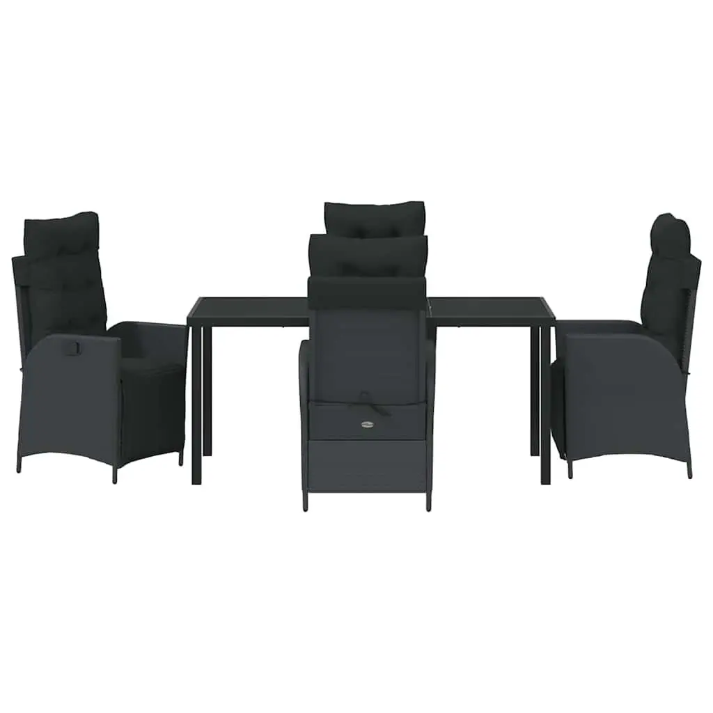 Garden Dining Set 5 Pieces Outdoor Furniture Rectangular Black Poly Rattan with Cushions
