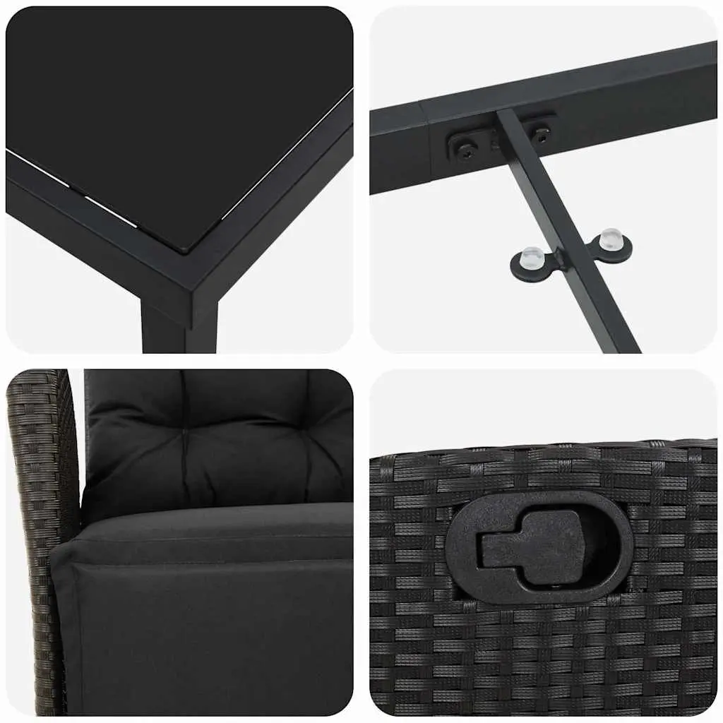 Garden Dining Set 5 Pieces Outdoor Furniture Rectangular Black Poly Rattan with Cushions