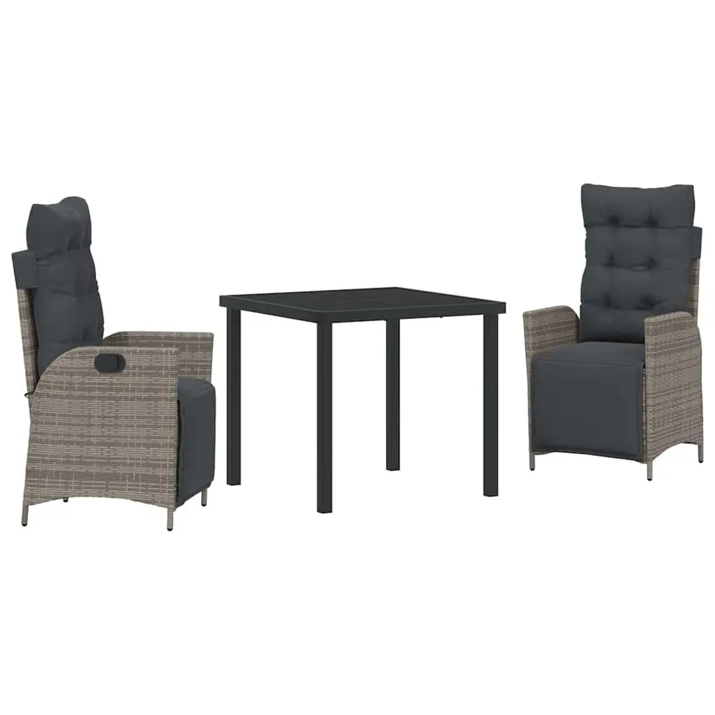 Garden Dining Set 3 pcs Grey Poly Rattan Outdoor Furniture Patio Rectangular