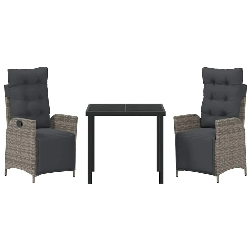 Garden Dining Set 3 pcs Grey Poly Rattan Outdoor Furniture Patio Rectangular