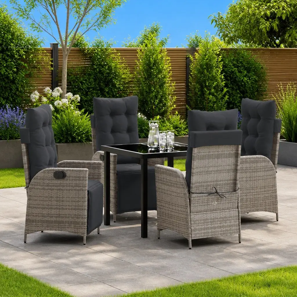 Garden Dining Set 5 Piece Outdoor Furniture Rectangular Table Chairs Grey Poly Rattan