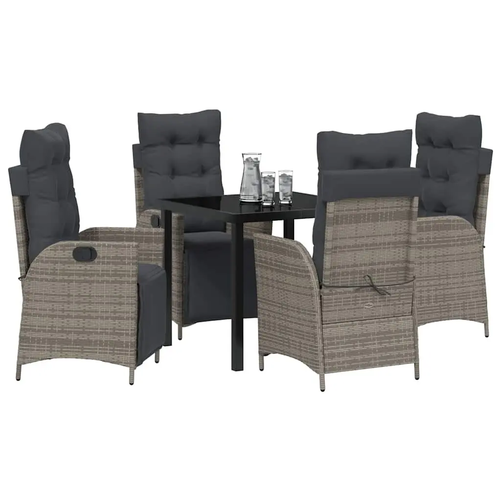 Garden Dining Set 5 Piece Outdoor Furniture Rectangular Table Chairs Grey Poly Rattan