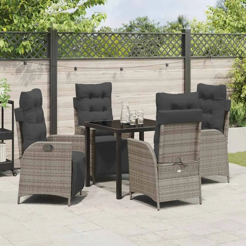 Garden Dining Set 5 Piece Outdoor Furniture Rectangular Table Chairs Grey Poly Rattan