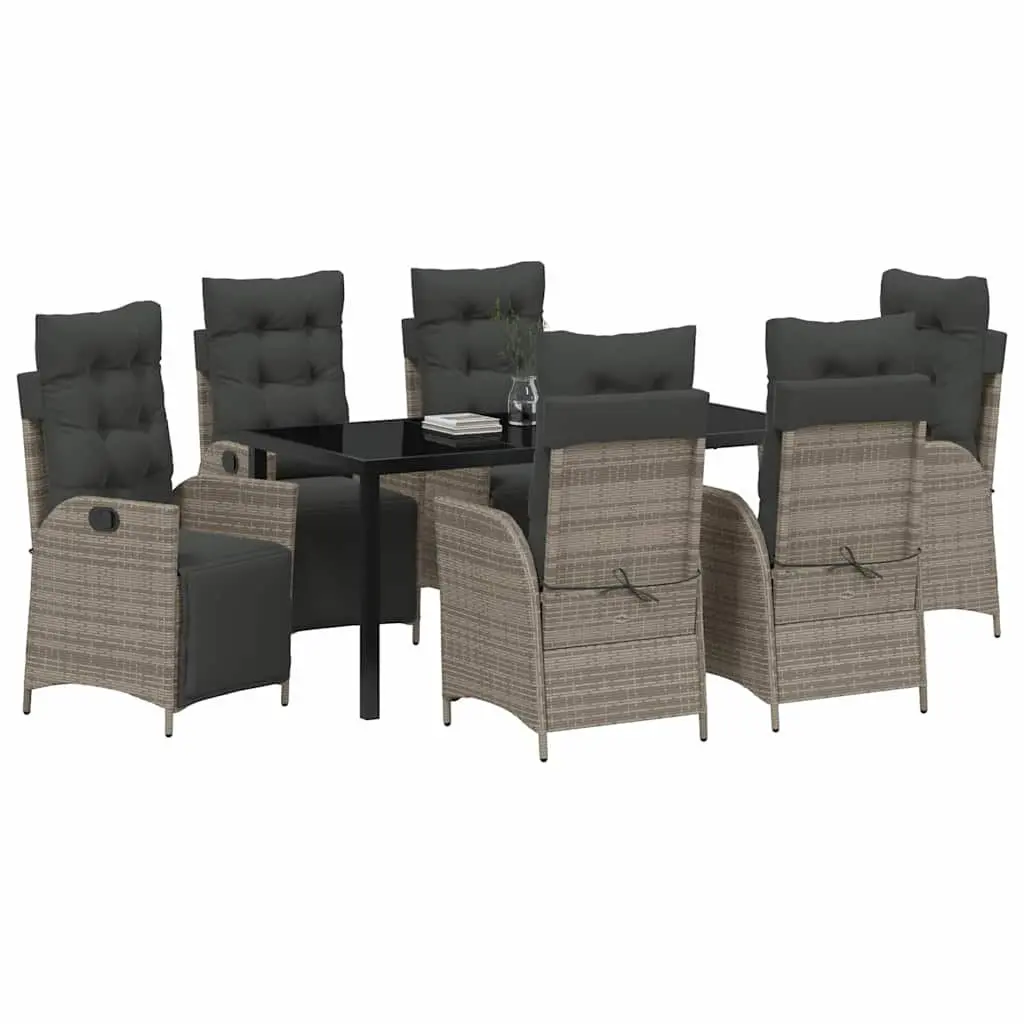 Outdoor Furniture Set 7 Piece Rectangular Dining Table Grey Poly Rattan with Cushions