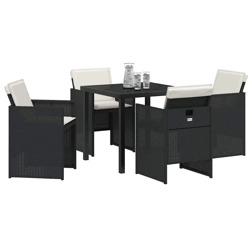 Outdoor Garden Dining Set 5 Pieces Black Poly Rattan Metal Frame Tempered Glass