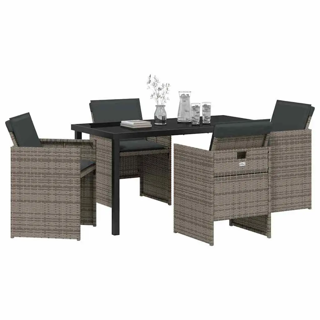 Outdoor Dining Set 5 Pieces Grey Poly Rattan Metal Frame Glass