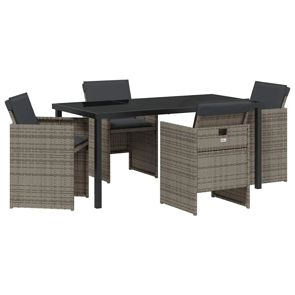 Garden Dining Set 5 Pieces Outdoor Furniture Steel Frame Poly Rattan Grey