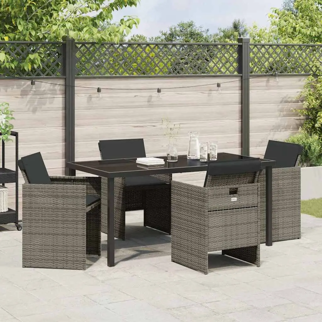 Garden Dining Set 5 Pieces Outdoor Furniture Steel Frame Poly Rattan Grey