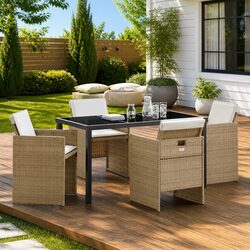 Comfortable Beige Poly Rattan 5-Piece Dining Set