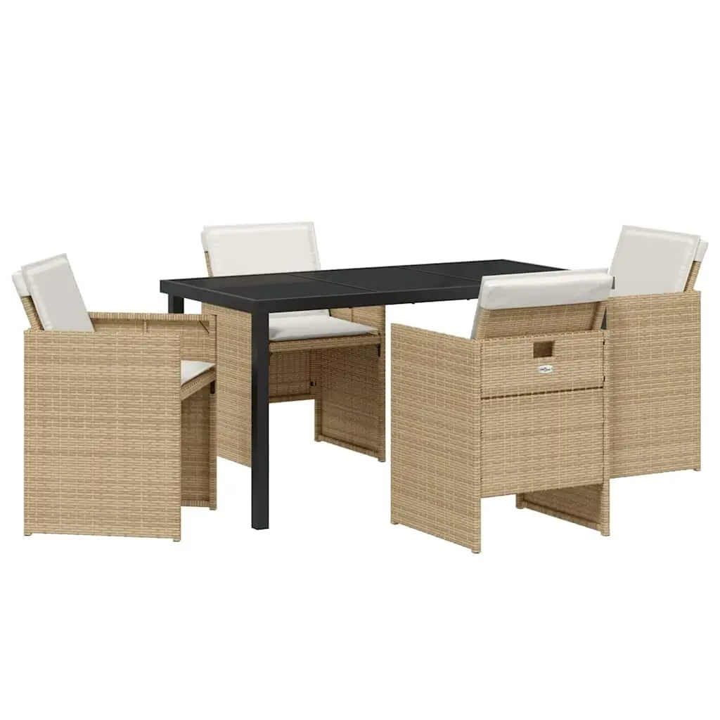 Beige Poly Rattan 5-Piece Dining Set