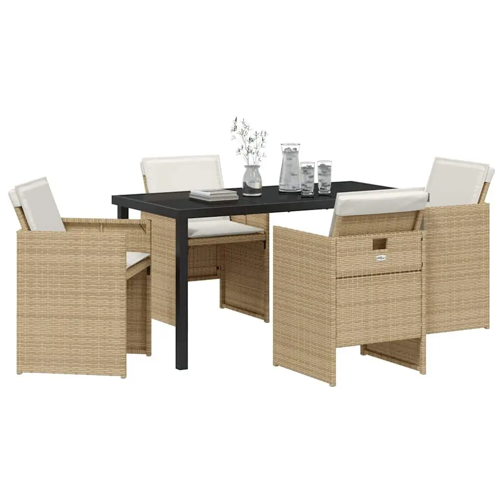Beige Poly Rattan 5-Piece Dining Set