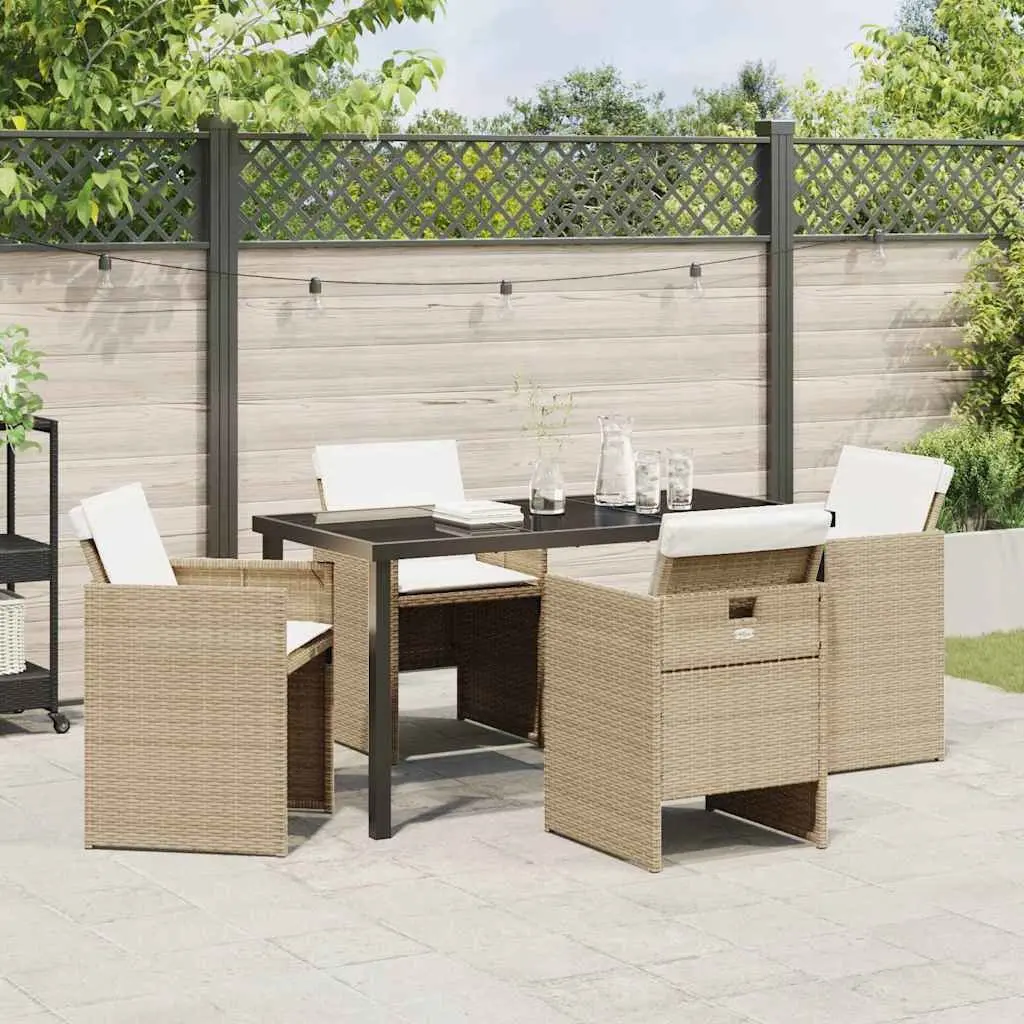 Beige Poly Rattan 5-Piece Dining Set