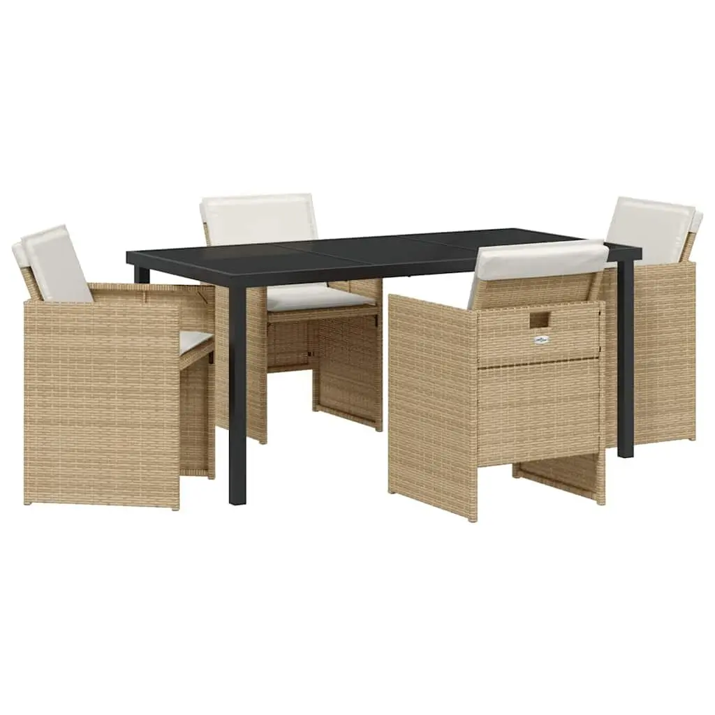 Outdoor Furniture Dining Set 5 Pieces Beige Poly Rattan Table and Chairs