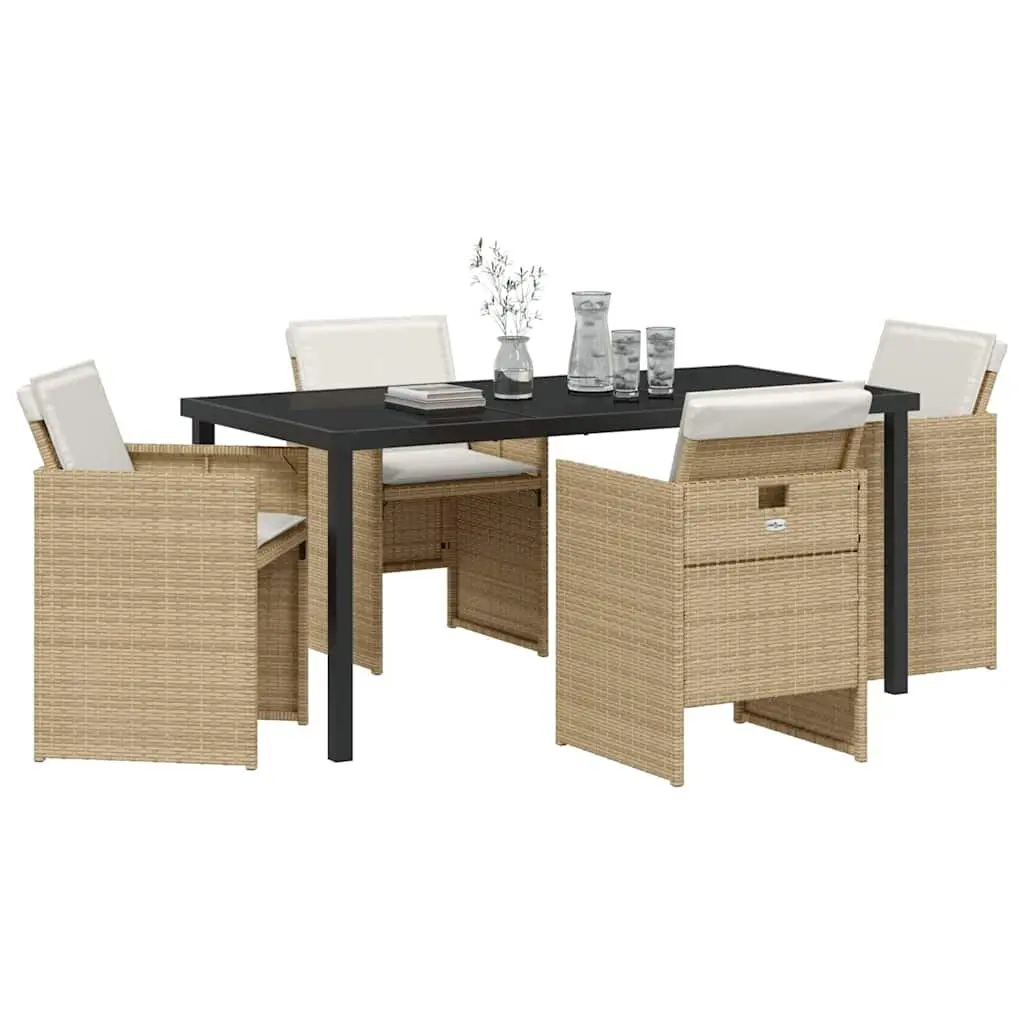 Outdoor Furniture Dining Set 5 Pieces Beige Poly Rattan Table and Chairs