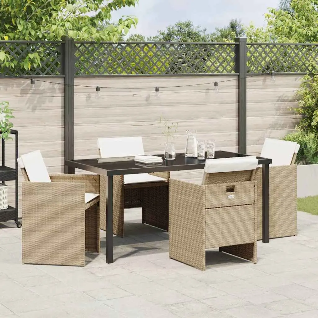 Outdoor Furniture Dining Set 5 Pieces Beige Poly Rattan Table and Chairs