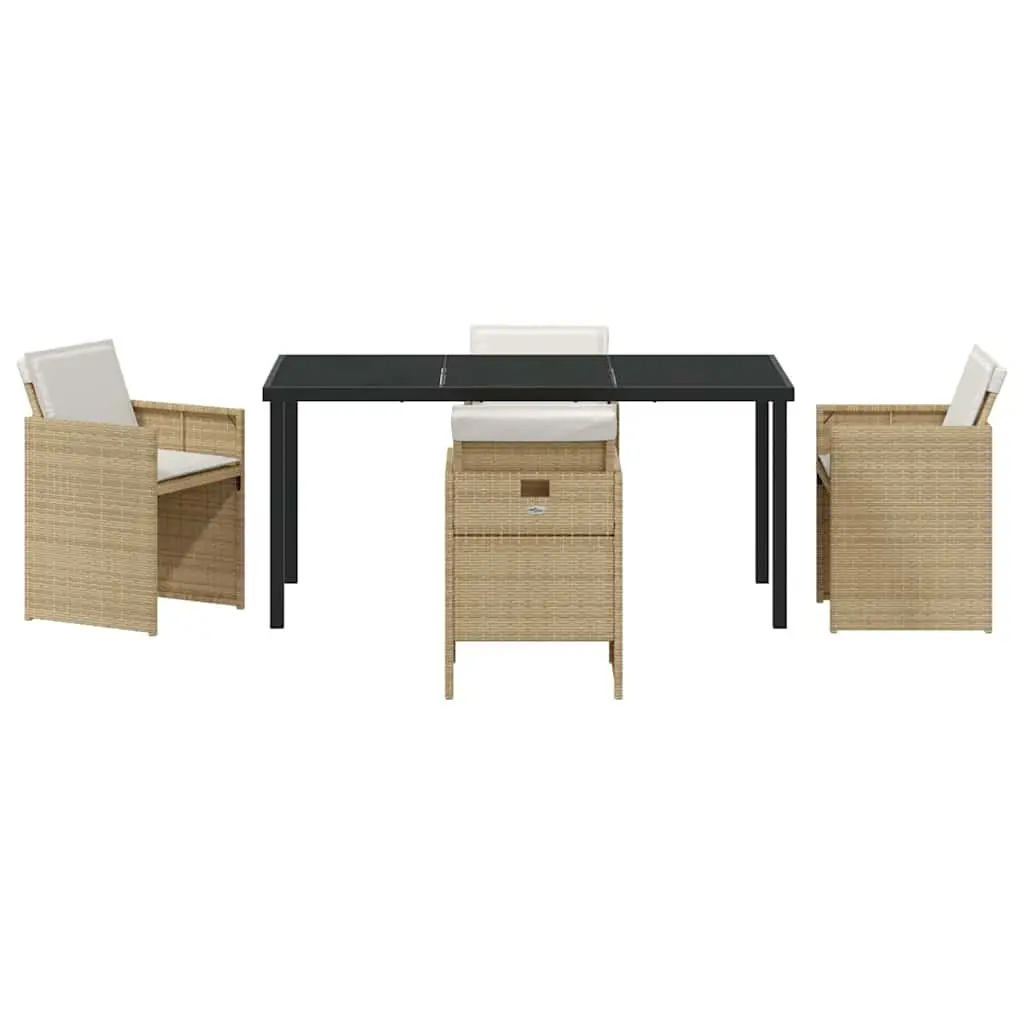 Outdoor Furniture Dining Set 5 Pieces Beige Poly Rattan Table and Chairs