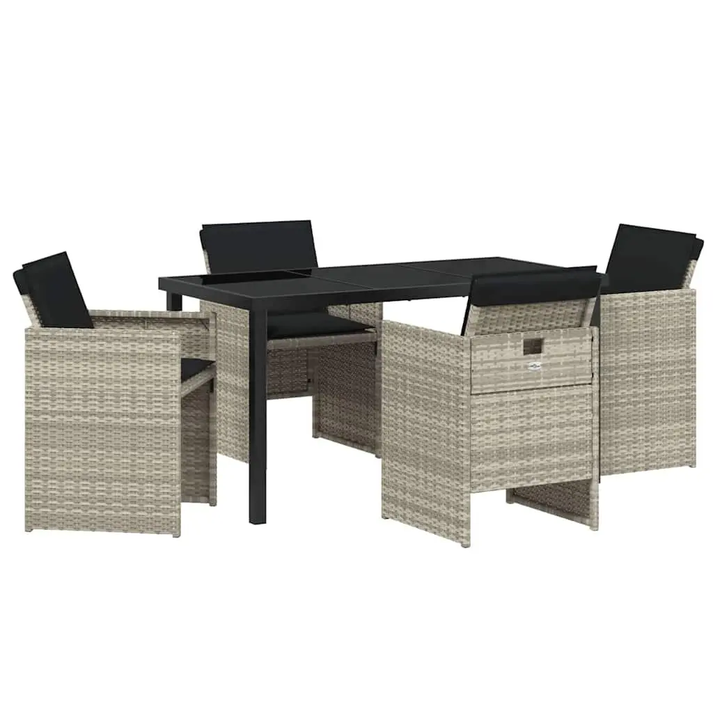 Garden Dining Set 5 Pieces Outdoor Furniture Light Grey Poly Rattan Metal Frame