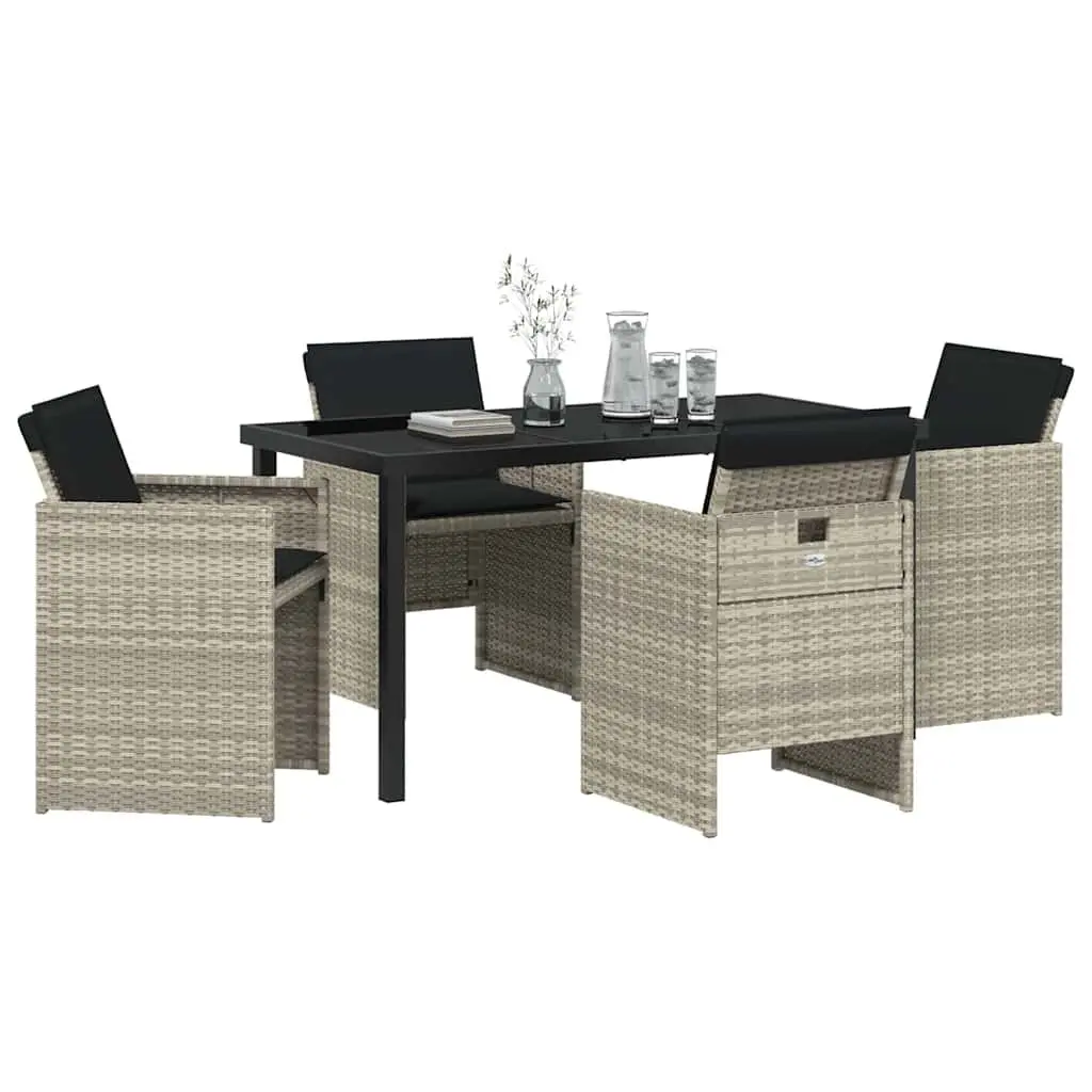 Garden Dining Set 5 Pieces Outdoor Furniture Light Grey Poly Rattan Metal Frame