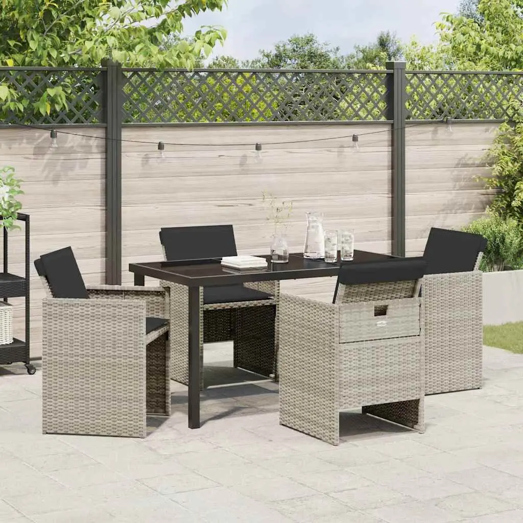 Garden Dining Set 5 Pieces Outdoor Furniture Light Grey Poly Rattan Metal Frame