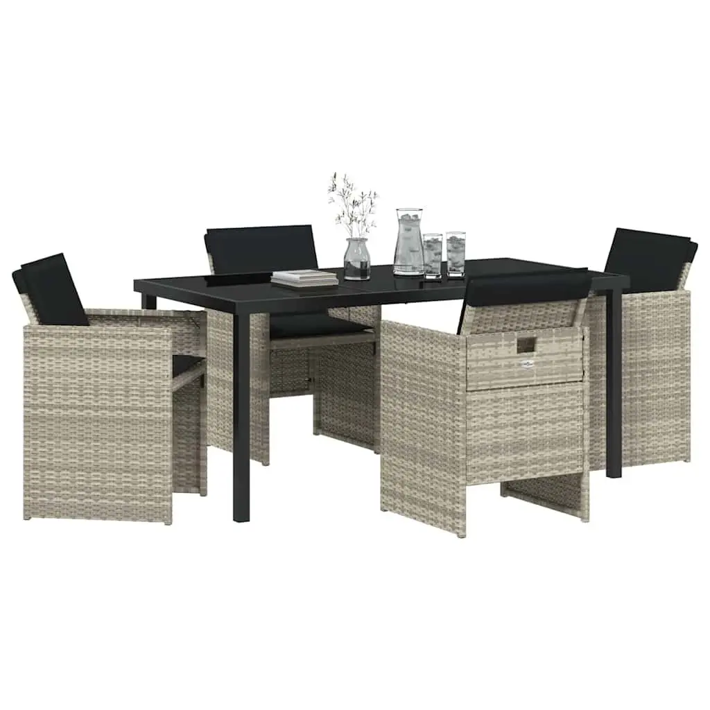 Outdoor Furniture Set 5 Piece Dining Table and Chairs Light Grey Poly Rattan Steel