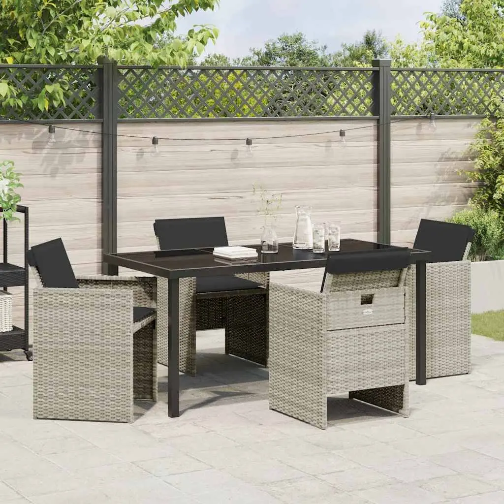 Outdoor Furniture Set 5 Piece Dining Table and Chairs Light Grey Poly Rattan Steel