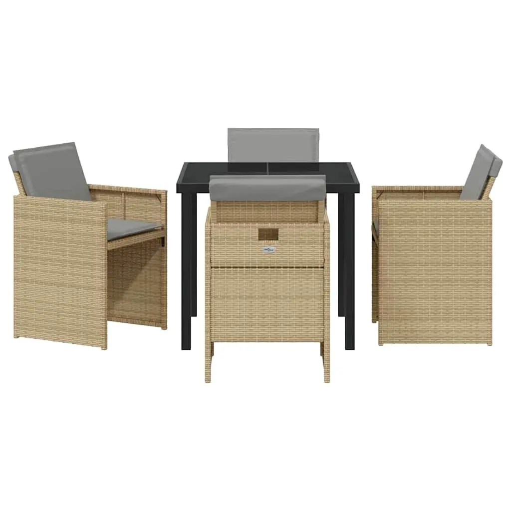 Garden Dining Set Outdoor Furniture 5 Pieces Beige Poly Rattan Metal Frame