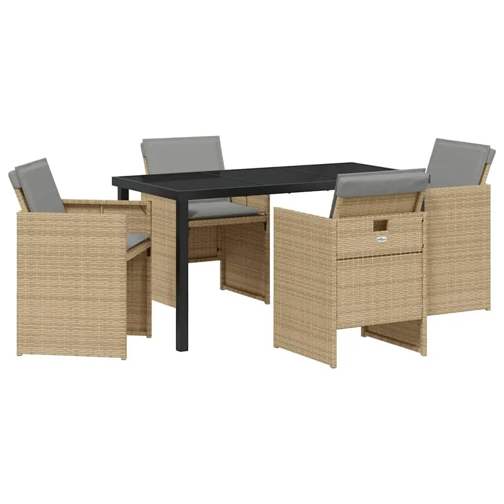 Garden Dining Set 5 Pieces Outdoor Furniture Beige Poly Rattan Metal Frame